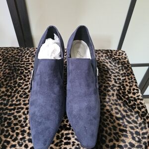 ANNIE NAVY BLUE LOW CUT SUEDE ANKLE SHOE KITTEN HEEL SIZE 12